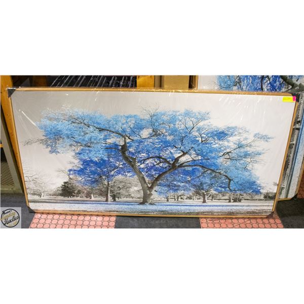 BRAND NEW 58" X 29" FRAMED BLUE TREE CANVAS ART