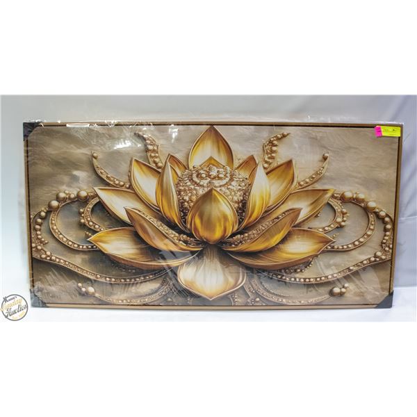 NEW WOOD FRAMED GOLD PETAL WALL ART