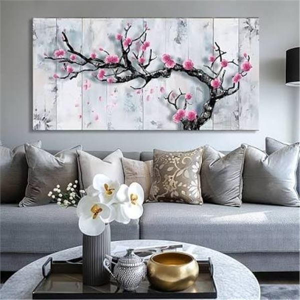 NEW LARGE ABSTRACT WALL ART PINK PLUM BLOSSOMS