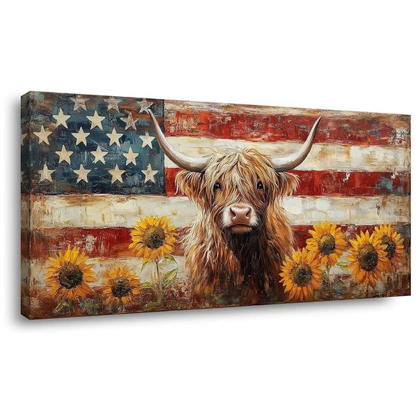 NEW HIGHLAND COW WITH SUNFLOWERS AND DISTRESSED