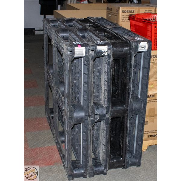 STACK OF 4 HEAVY DUTY PLASTIC PALLETS