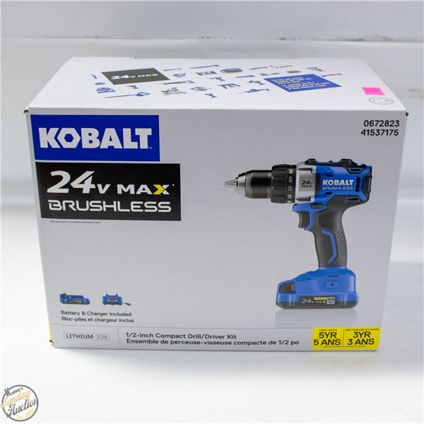 NEW KOBALT 24V MAX BRUSHLESS DRILL, CHARGER &