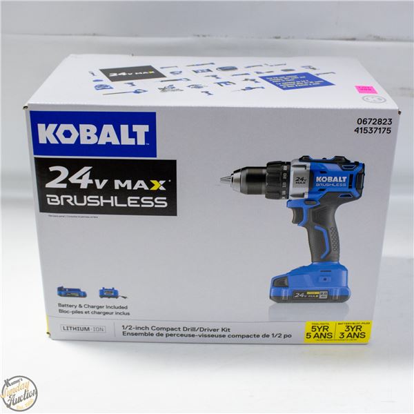 NEW KOBALT 24V MAX BRUSHLESS DRILL, CHARGER &
