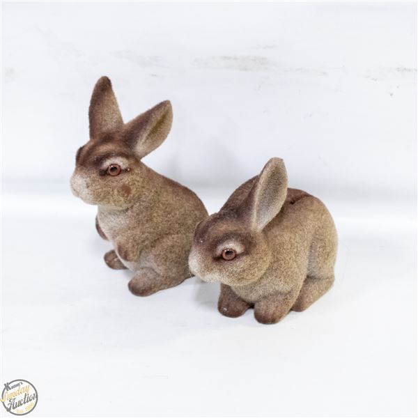 VINTAGE 1960'S (X2) FUZZY PLASTIC RABBITS