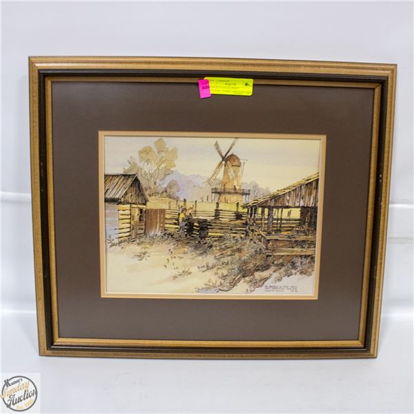 MEREDITH EVANS PRINT WINDMILL+FARM YARD FORT EDM.
