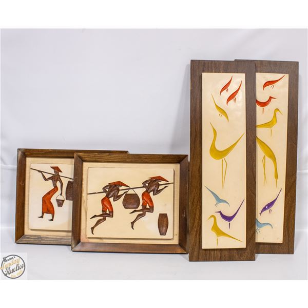 4 VINTAGE DEVONWARE WALL PLAQUES HANDPAINTED