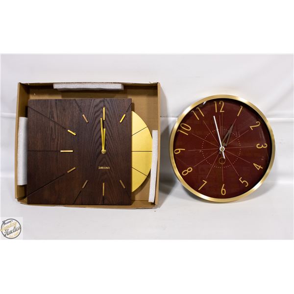 2 NEW DRIINI BRAND ROUND WALL CLOCKS SOLD TOGETHER