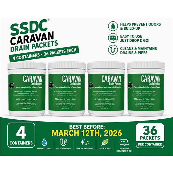CASE WITH 4 CONTAINERS OF CARAVAN DRAIN PACKETS