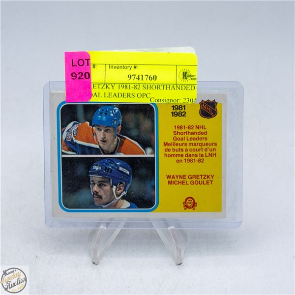 GRETZKY 1981-82 SHORTHANDED GOAL LEADERS OPC