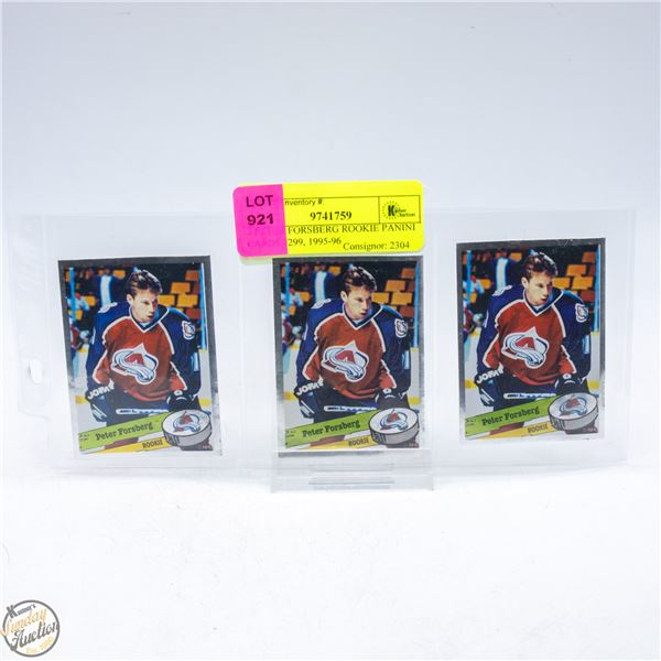 3 PETER FORSBERG ROOKIE PANINI CARDS #299, 1995-96