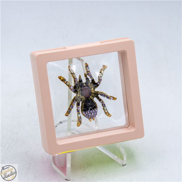 NEW CAT EYE SPIDER BROOCH PURPLE,BLACK