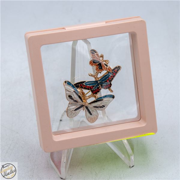NEW TRIO ENAMEL FILLED BUTTERFLY BROOCH