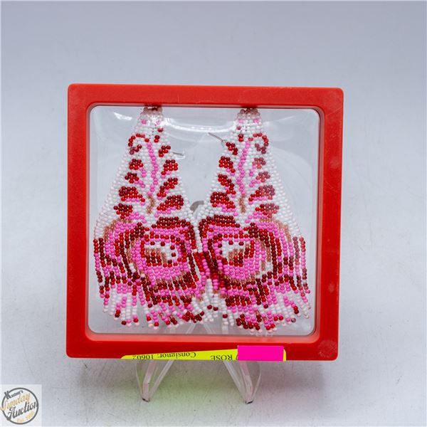 NEW RICE BEADS TASSEL EARRINGS 4.27”X1.57 ROSE