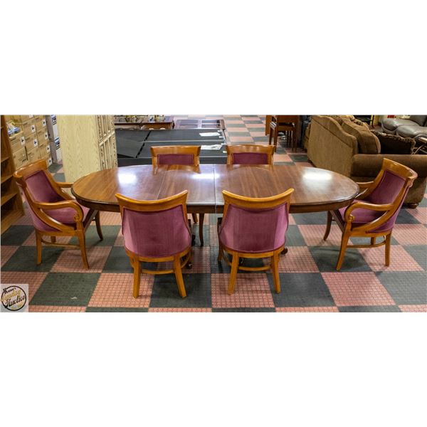 VINTAGE BURGUNDY BARREL CHAIR DINING ROOM TABLE-