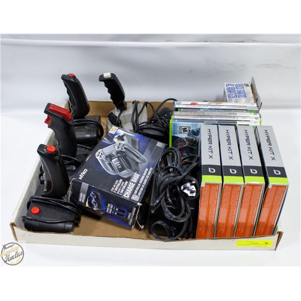 FLAT OF ASSORTED VIDEO GAME ACCESSORIES,