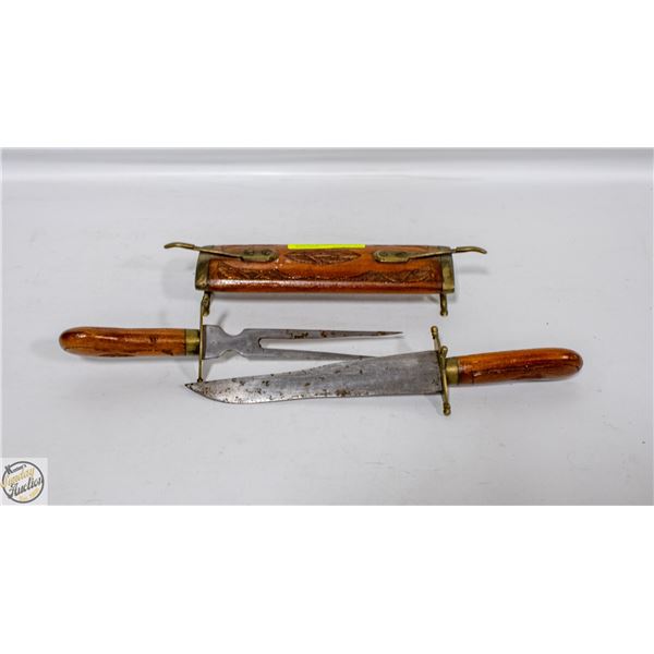 VINTAGE WOODEN CARVING SET WITH KNIFE