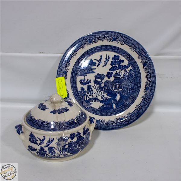 13" BLUE WILLOW PATTERN PLATE BY