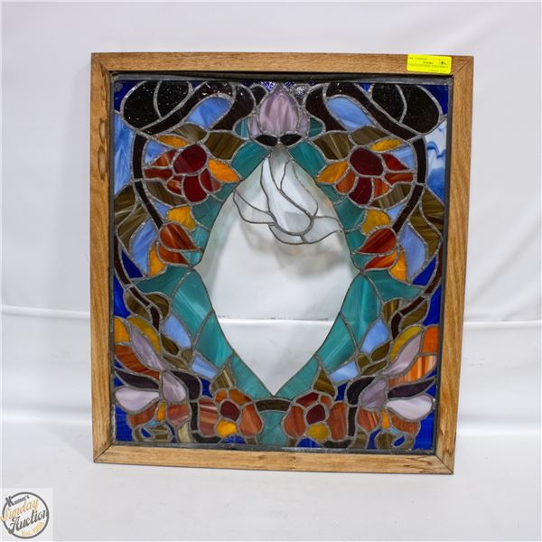1" X 23.5" X 26" STAINED GLASS PANEL WTH A BIRD IN