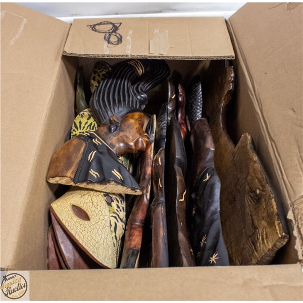 BOX OF 9 AFRICAN WOODEN CARVINGS