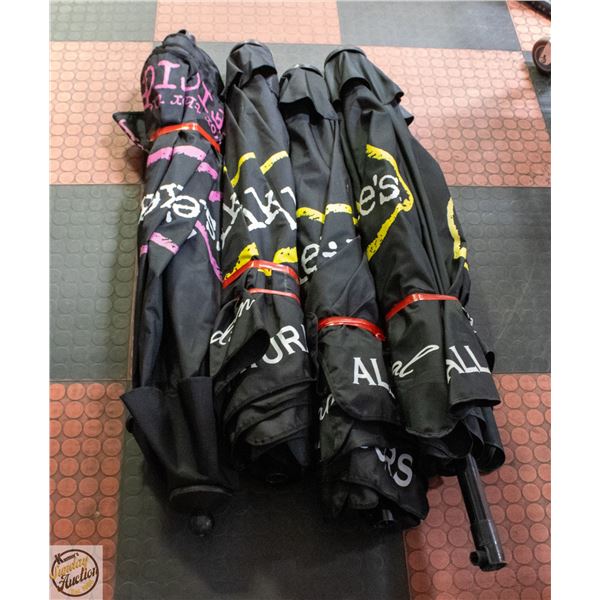 FOUR 6FT PATIO UMBRELLAS - ALL NEED LOWER POLE