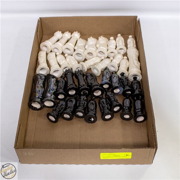 36 ASSORTED CERAMIC CHESS PIECES