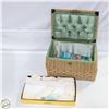 Image 1 : VINTAGE VELVET TAPESTRY SEWING BASKET