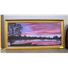 Image 1 : BOAT OF THE LAKE SUNSET SCENE PAINTING FRAMED BY