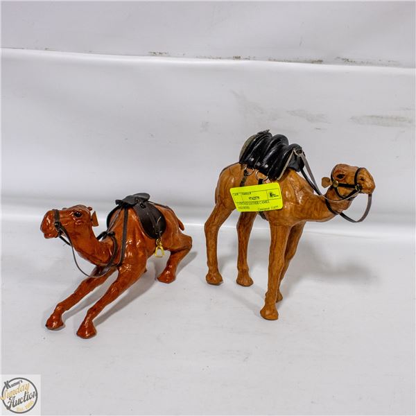 2 VINTAGE LEATHER CAMEL FIGURINES