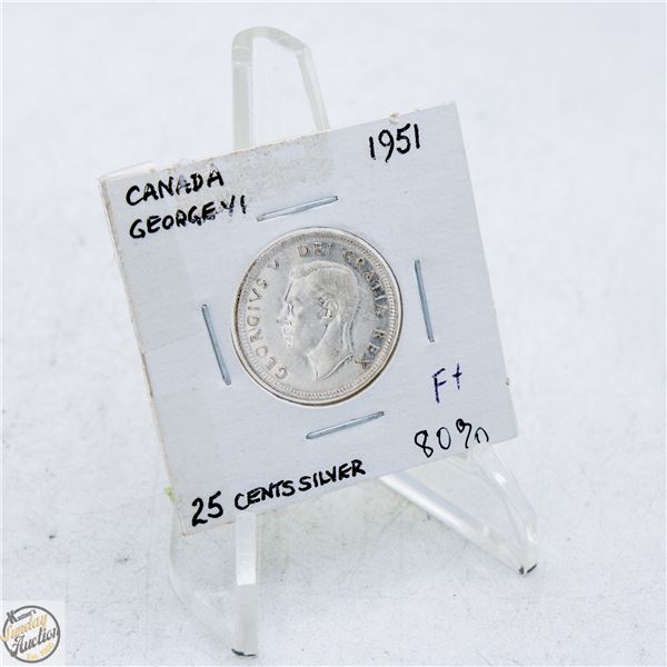 #5199-80 % SILVER 1951 GEORGE VI QUARTER