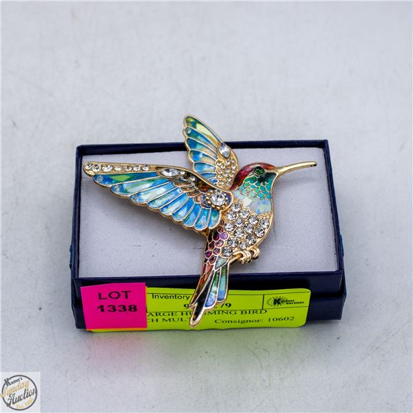 NEW LARGE HUMMING BIRD BROOCH MULTI
