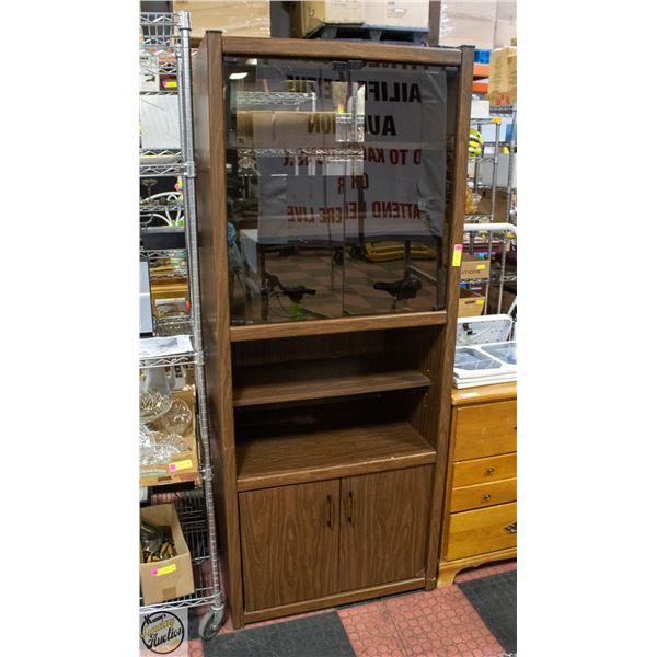 VINTAGE DARK BROWN CABINET WITH GLASS TOP
