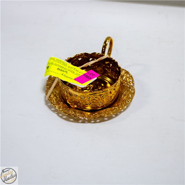 VINTAGE WEST GERMANY METAL TEACUP HOLDER AND SAUCE