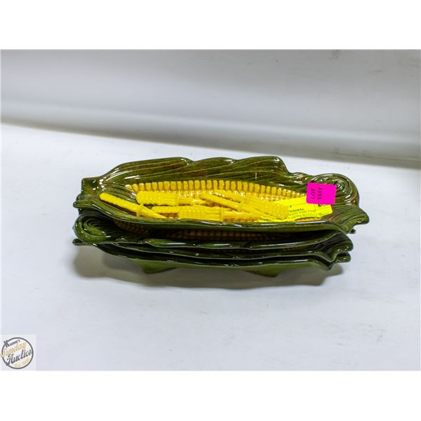 SET OF 4 CORN ON THE COB CERAMIC HOLDERS WITH COB