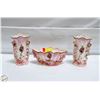 Image 1 : 3 VINTAGE PINK VICTORIAN STYLE VASES FLORAL PATTER