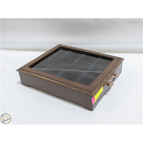 WOOD CLEAR TOP DRESSER JEWELRY BOX WITH HANDLES