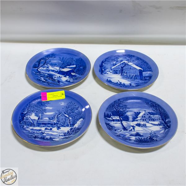 4 VINTAGE BLUE ART DECOR PLATES