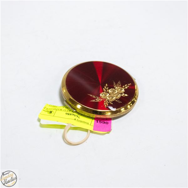 STRATTON BRIGHT RED WITH GOLD DESIGN VINTAGE COMPA