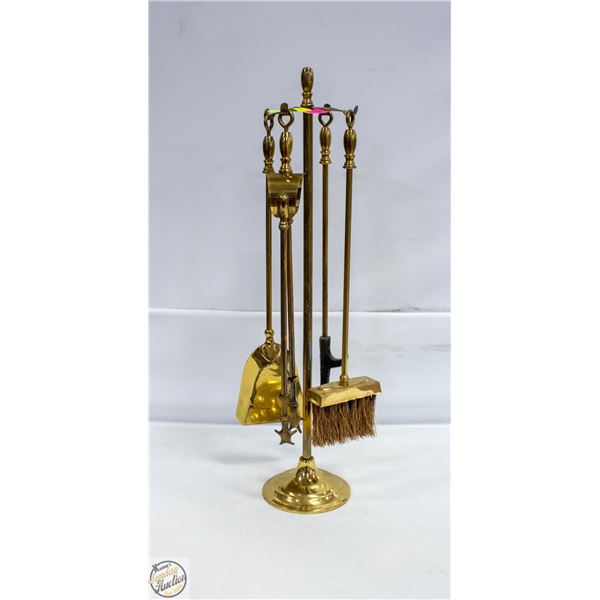 BRASS FIREPLACE TOOL SET WITH