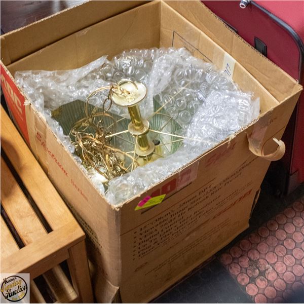 VINTAGE BRASS CHANDLER WITH GLASS
