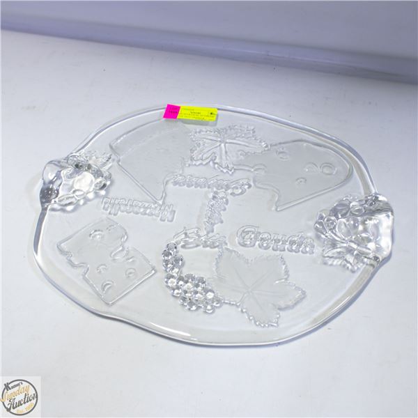 MIKASA 3D CRYSTAL 16" CHEESE PLATTER TRAY GRAPES &