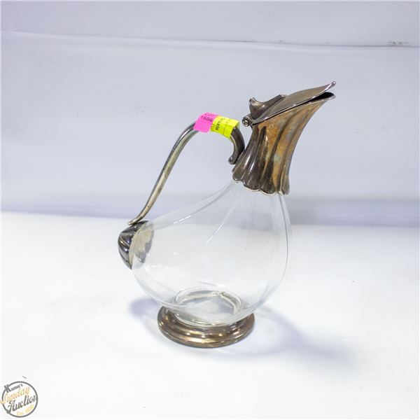 SILVERPLATE & GLASS DUCK BIRD DECANTER PITCHER