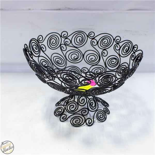 VINTAGE BLACK WIRE FRUIT BOWL: 13-INCH SPIRAL META
