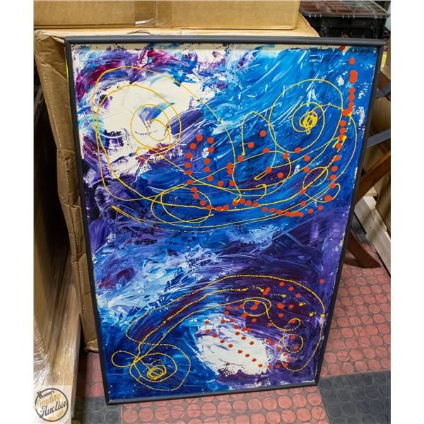 ORIGINAL CANVAS PAINTING BLUE YELLOW RED (FRAMED)