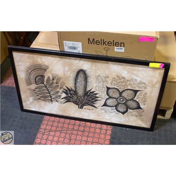 FRAMED BOTANICAL BATIK TEXTILE ART PIECE FEATURING