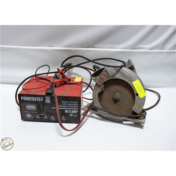 POWERFIST 10/2 AMP 12V BATTERY CHARGER & 7-1/4"