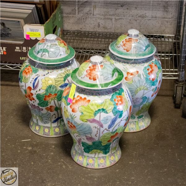 3 CHINESE COVERED POTS