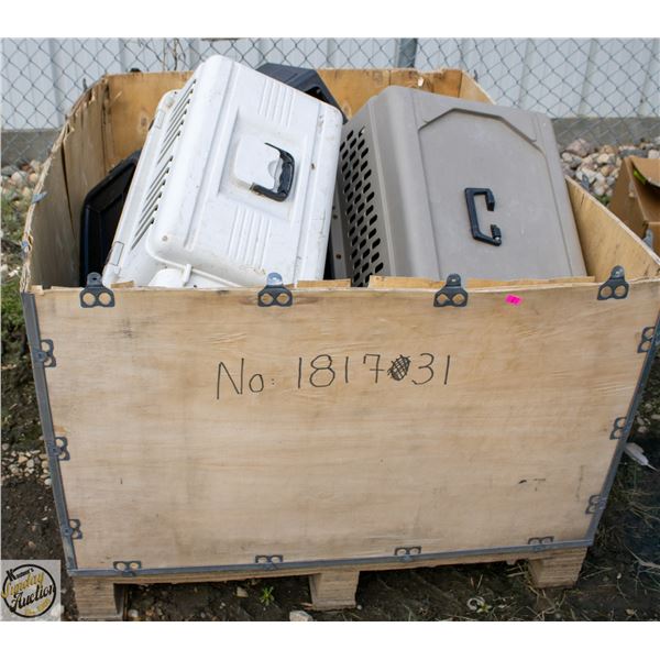 PALLET W/PET CARRIERS - ROUGH SHAPE SOLD AS IS