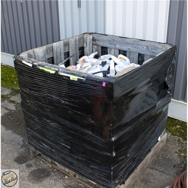 PALLET OF DISINFECTANT CLEANER PARTIAL AND EMPTY