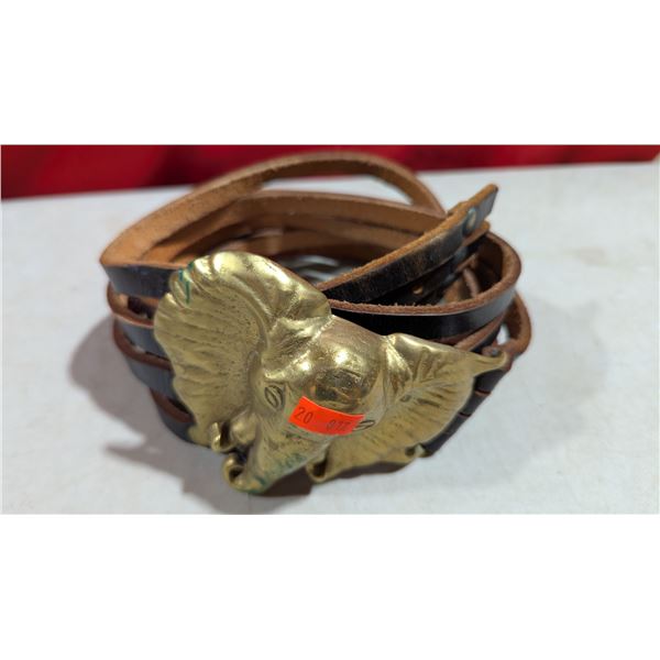 Brown Leather Belt w/ Brass Elephant Head Buckle