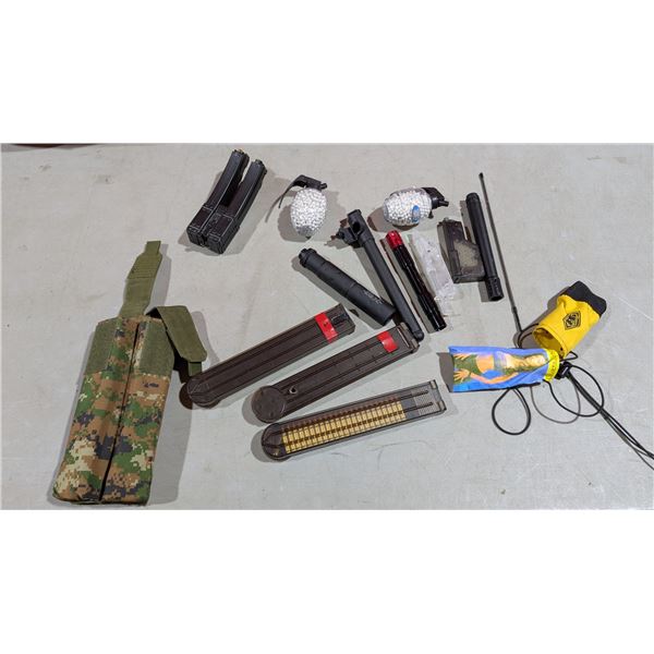 Lot of Airsoft Accessories w/ BBs, Magazines, Speed Loaders, Barrels
